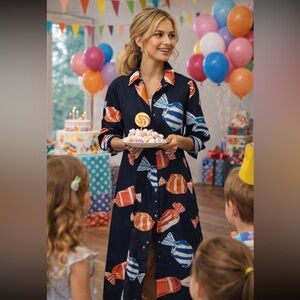 🎉SUPER RARE🎉Anthropologie NWT The Soren Long-Sleeve Shirt Dress Candy 🍭 print S.